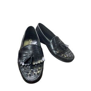 French Shriner Black Leather Tasseled Slip-On Loafers Mens Shoes Size 8.5M